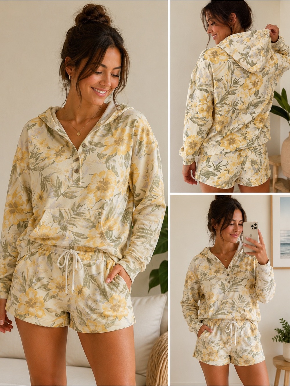 Old Navy Floral Hoodie & Shorts Matching Lounge Set 🌼 Size Medium
